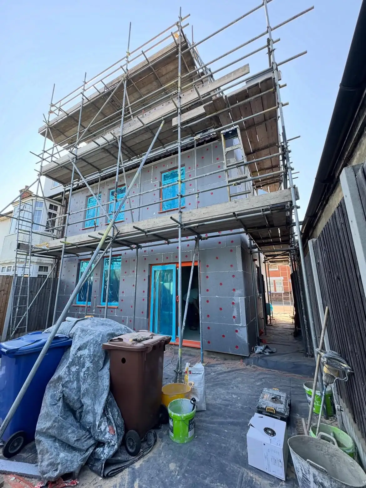 External wall insulation boards fitted, ready for render — The Rendering Company Essex